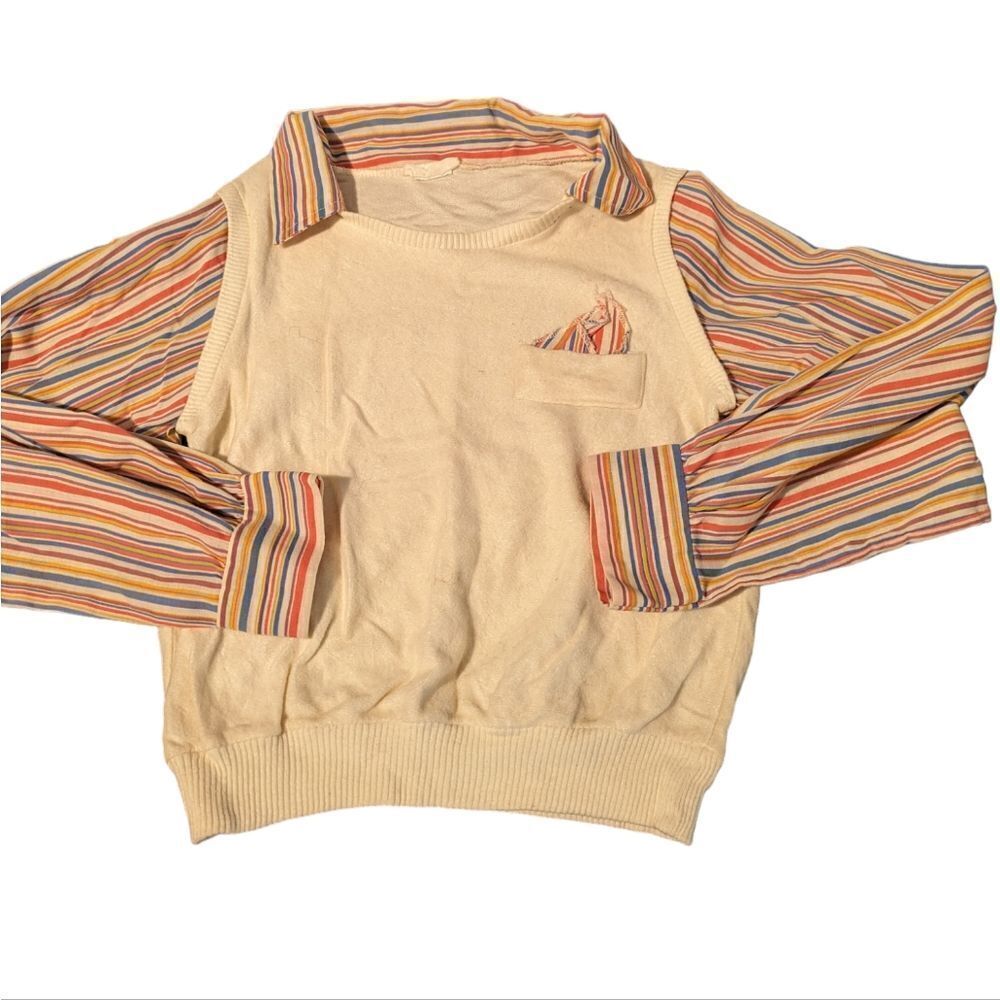 Kids 70s vintage striped shirt with attached sweater vest